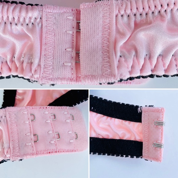 Pink Satin Black Lace Bra and Panties Set - Picture 11 of 16